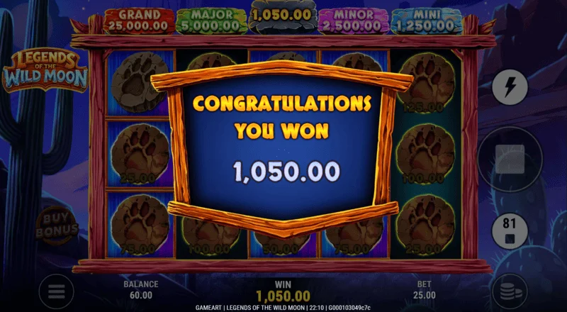 Legends of the Wild Moon - ganancia total en Free Spins
